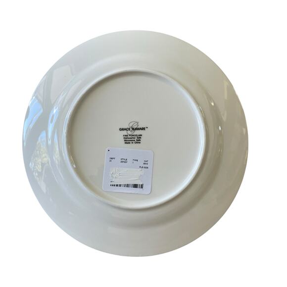 Grace Teaware Bunny Floral Pink Gingham 8in Side Salad Plates Set of 4 NEW - Picture 9 of 12